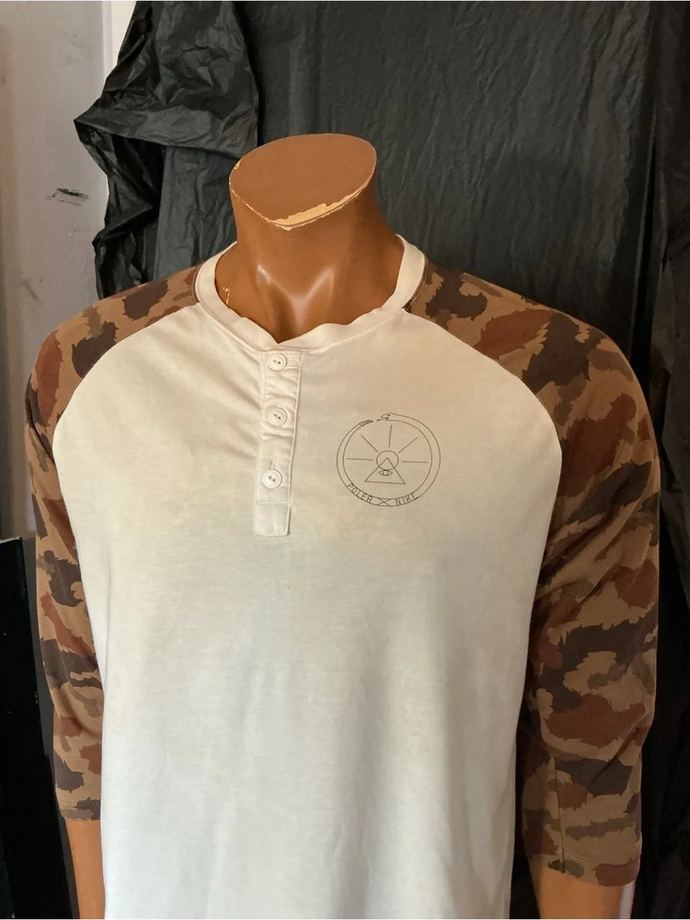 Nike X Poler Camouflage SB Skateboarding Snake 3/4 Henley Baseball T-Shirt